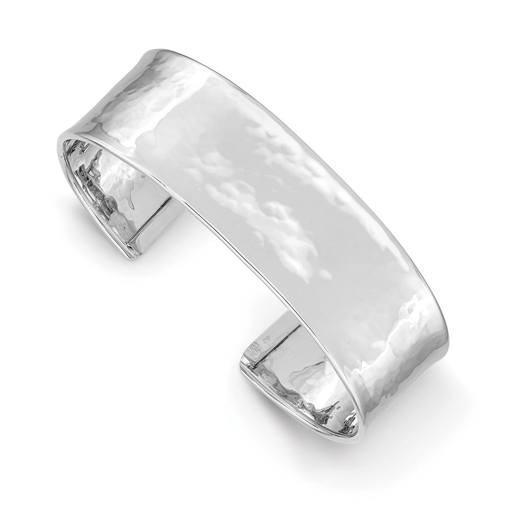 14k White Gold Hammered Polished Cuff Bangle