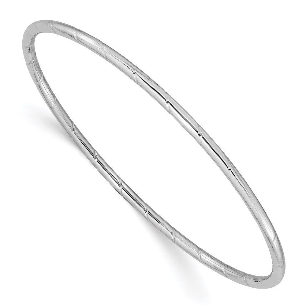 14k White Gold Polished Grooved Slip-on Round Bangle Bracelet