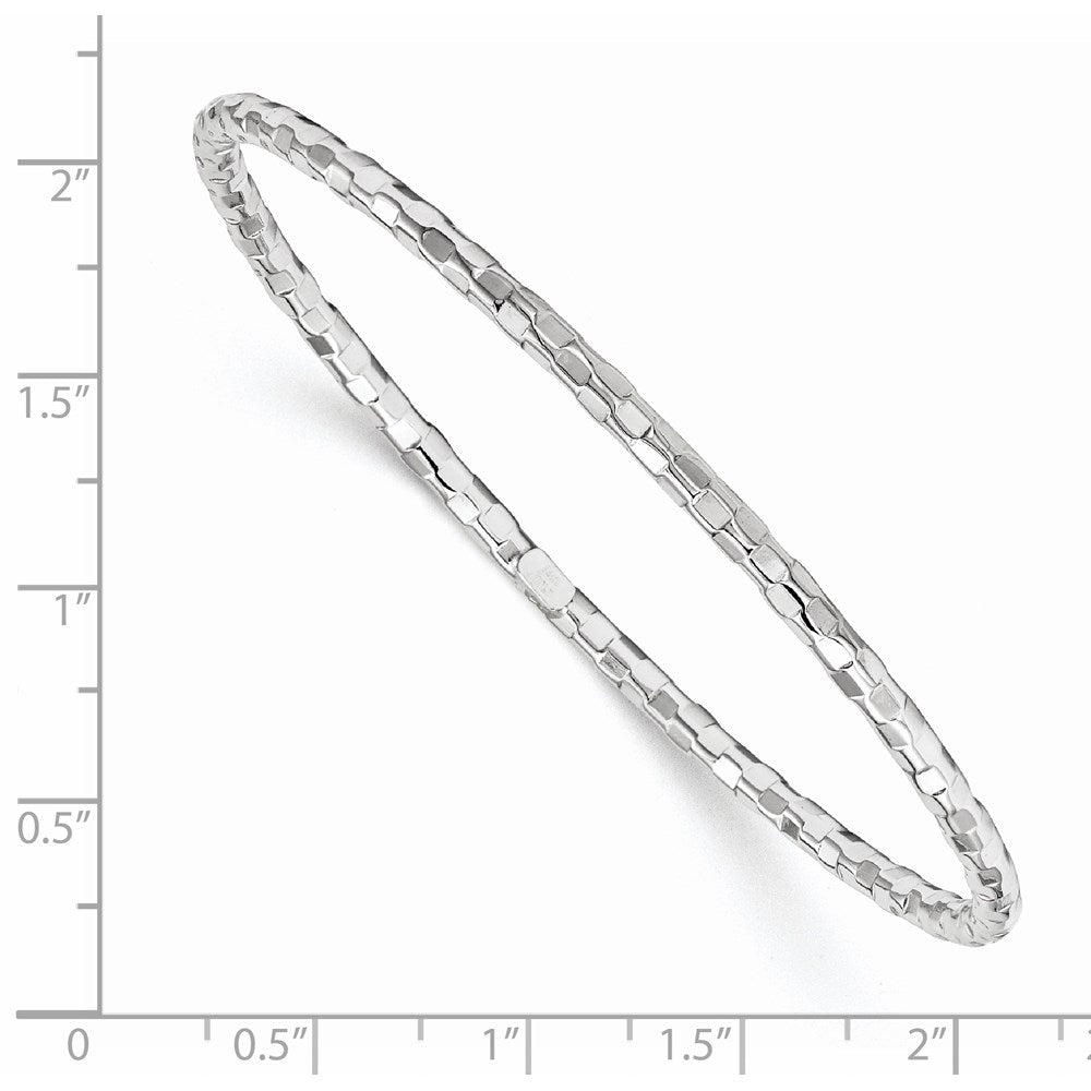 14k White Gold Polished Textured Slip-on Round Bangle Bracelet