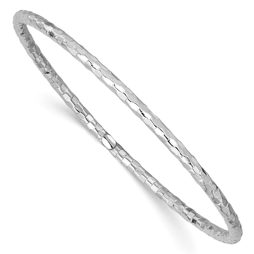 14k White Gold Polished Textured Slip-on Round Bangle Bracelet