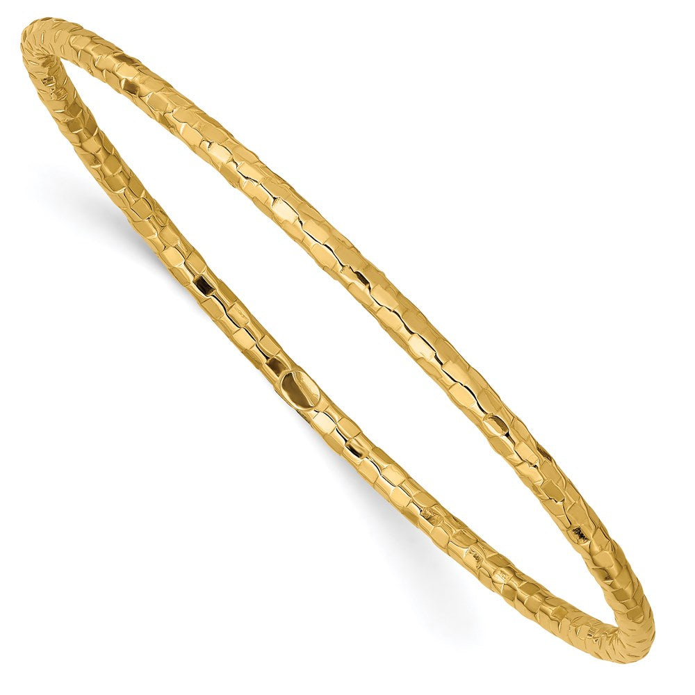 14k Polished Textured Slip-on Round Bangle Bracelet