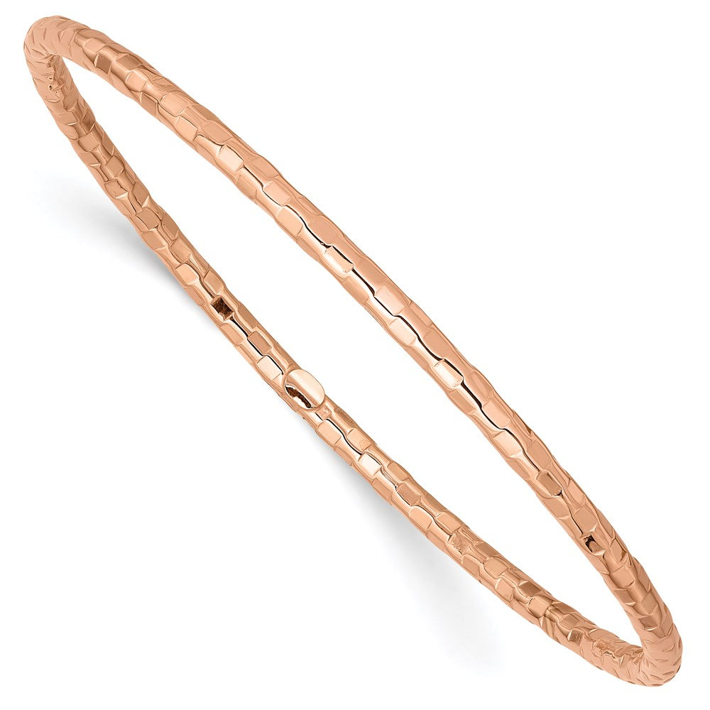 14K Rose Gold Polished Textured Slip-on Round Bangle Bracelet