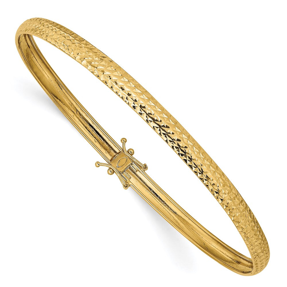 14K Polished Diamond-cut Flexible Round Bangle Bracelet