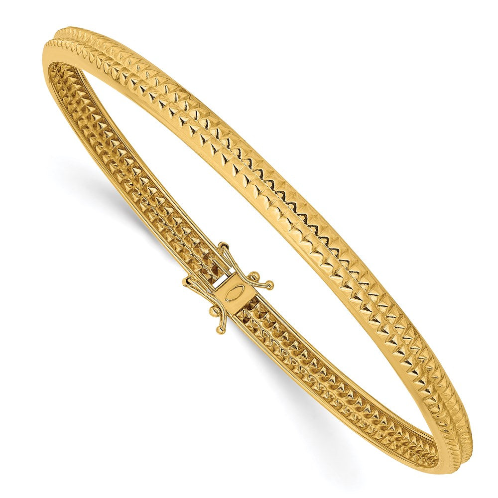 14k Polished Textured Flexible Round Bangle Bracelet