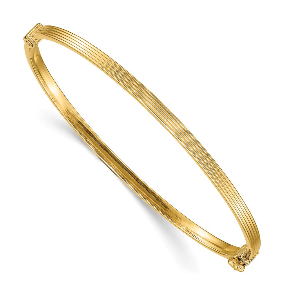 14k Polished Textured Hinged Bangle Bracelet