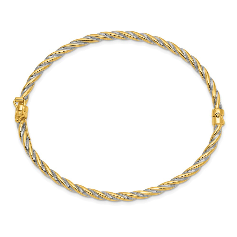 14k Two-Tone Polished Hinged Bangle Oval Bracelet