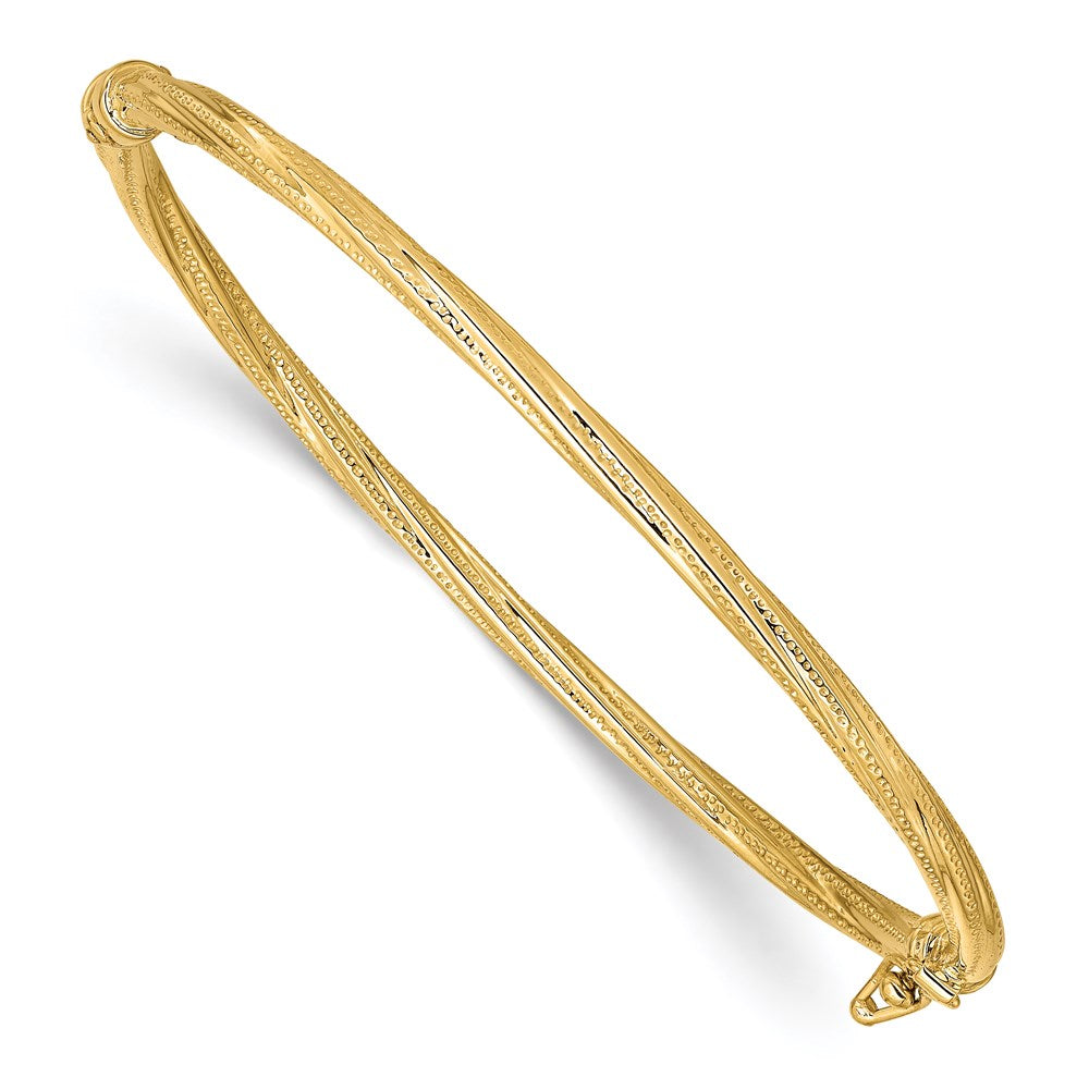 14k Polished Textured Twisted Hinged Bangle