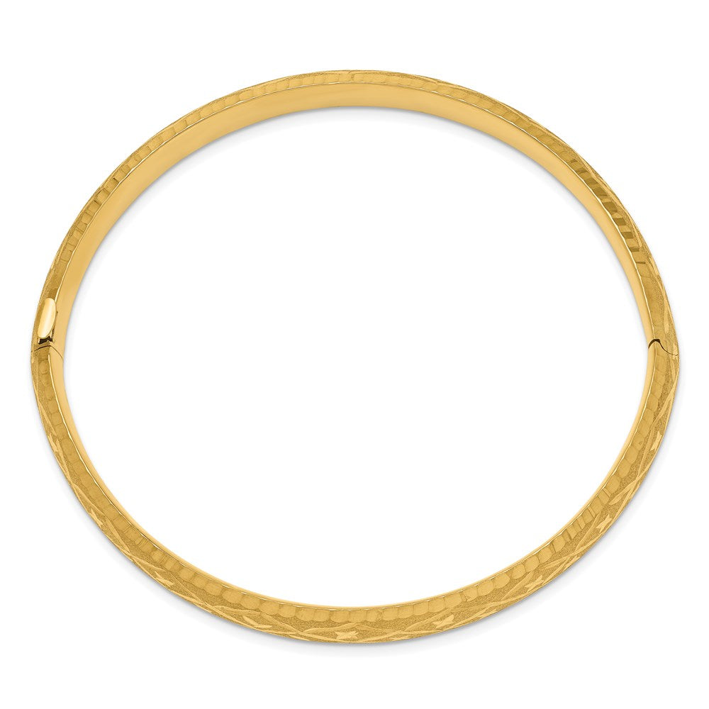 14k 5/16 Diamond-cut Fancy Hinged Oval Bangle Bracelet
