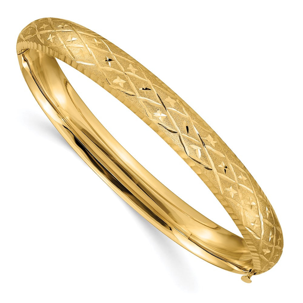 14k 5/16 Diamond-cut Fancy Hinged Oval Bangle Bracelet