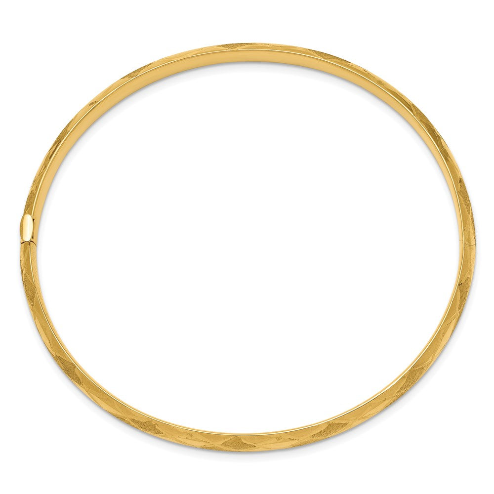 14k 3/16 Diamond-cut Fancy Hinged Oval Bangle Bracelet