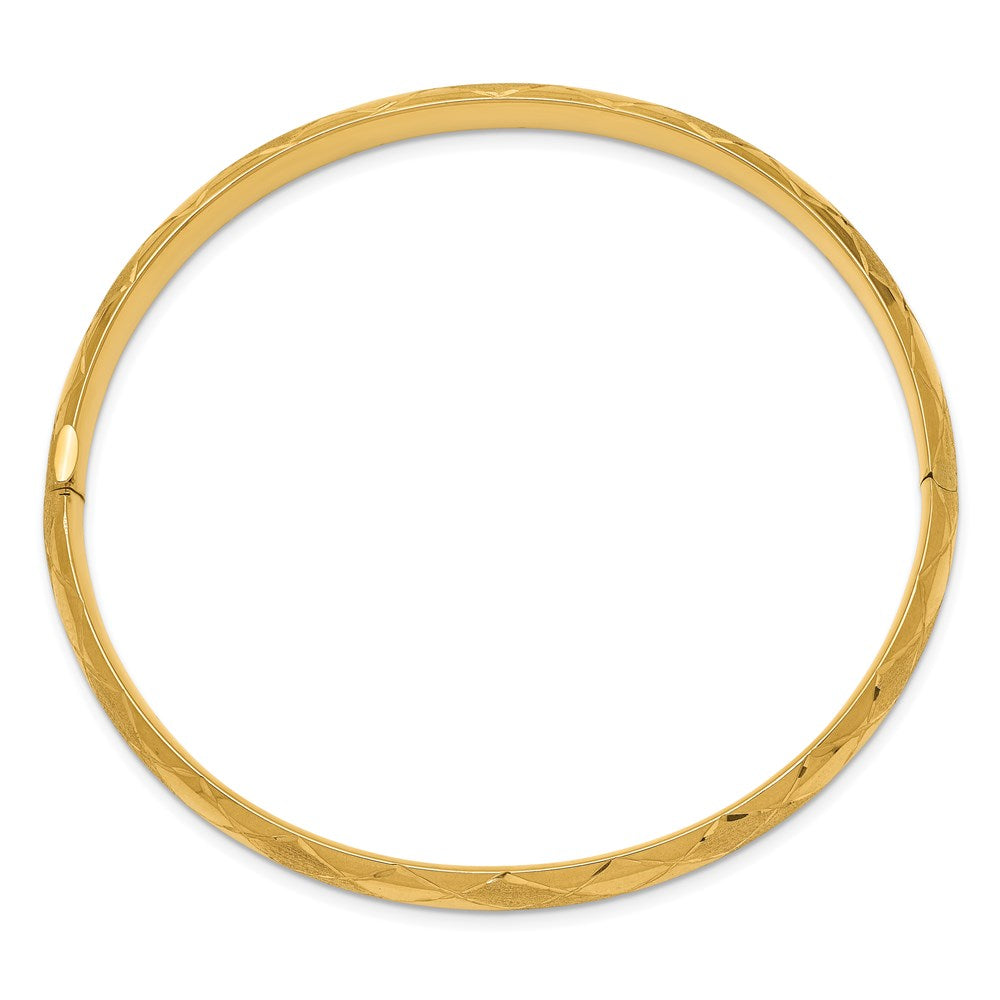 14k 4/16 Diamond-cut Fancy Hinged Oval Bangle Bracelet