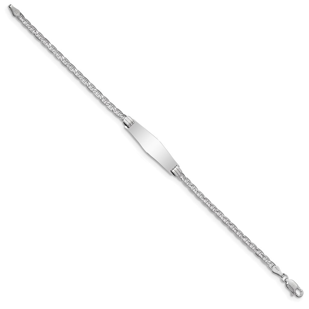 14k White Gold Polished Semi-Solid Chain/Solid Plate Anchor Link Soft Diamond Shape 25.5x Plate ID Bracelet