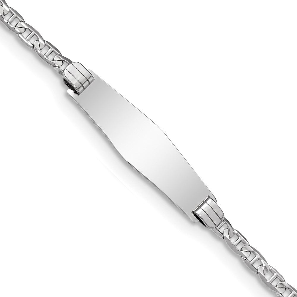 14k White Gold Polished Semi-Solid Chain/Solid Plate Anchor Link Soft Diamond Shape 25.5x Plate ID Bracelet