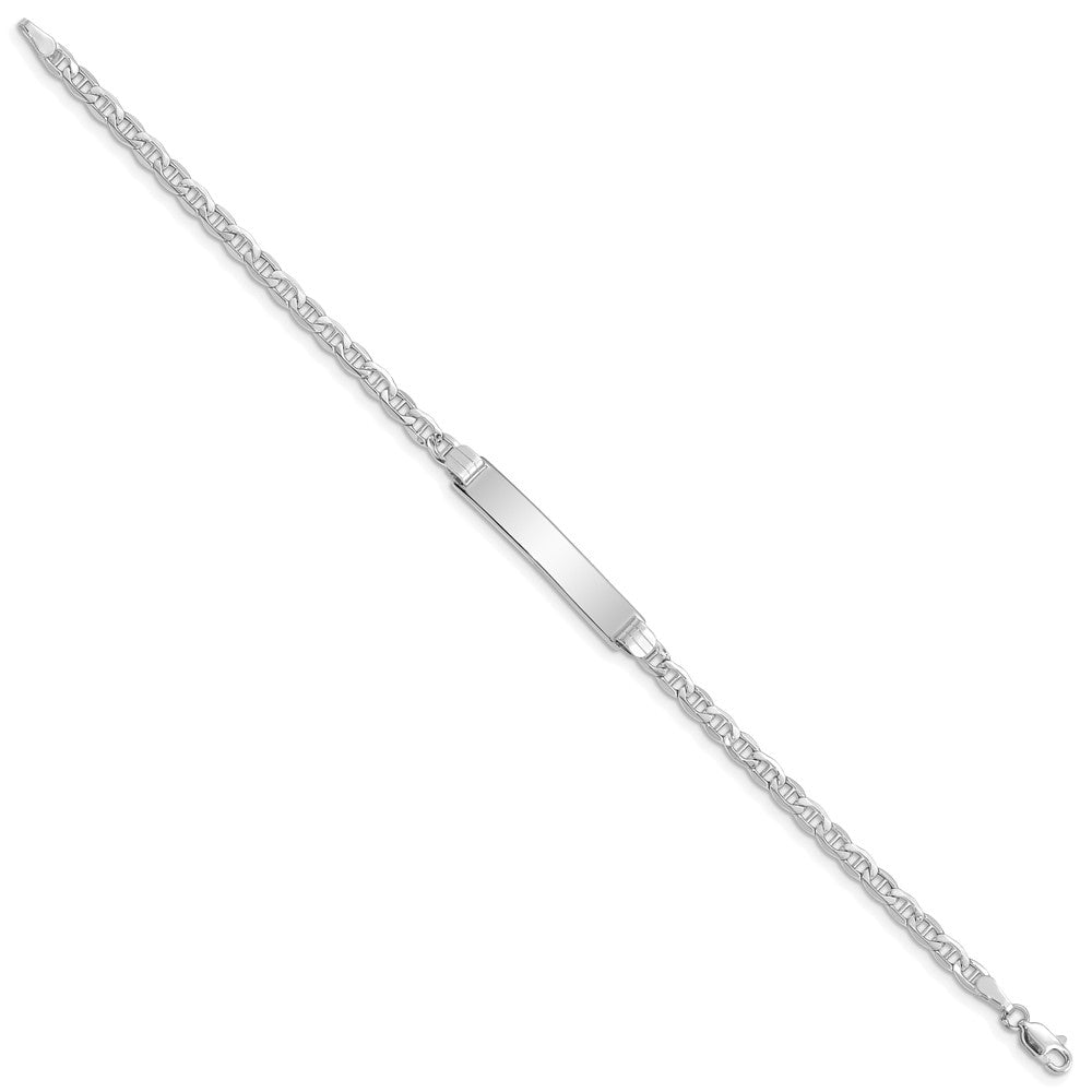 14k White Gold Polished Semi-Solid Chain/Solid Plate Anchor Link 26x Plate ID Bracelet