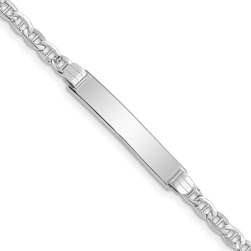 14k White Gold Polished Semi-Solid Chain/Solid Plate Anchor Link 26x Plate ID Bracelet