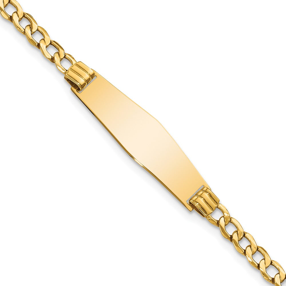 14k Polished Semi-Solid Chain/Solid Plate Cuban Link Soft Diamond Shape 25.5x Plate ID Bracelet
