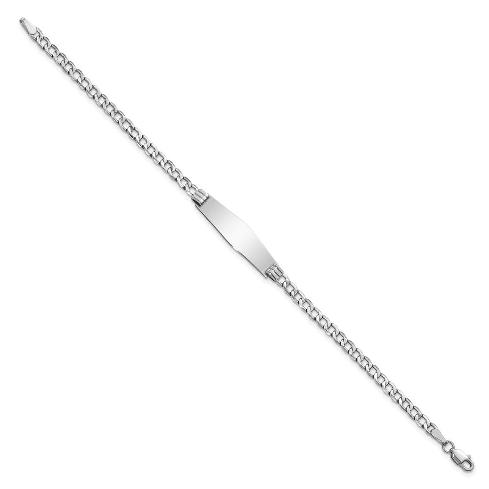 14k White Gold Polished Semi-Solid Chain/Solid Plate Cuban Link Soft Diamond Shape 25.5x Plate ID Bracelet