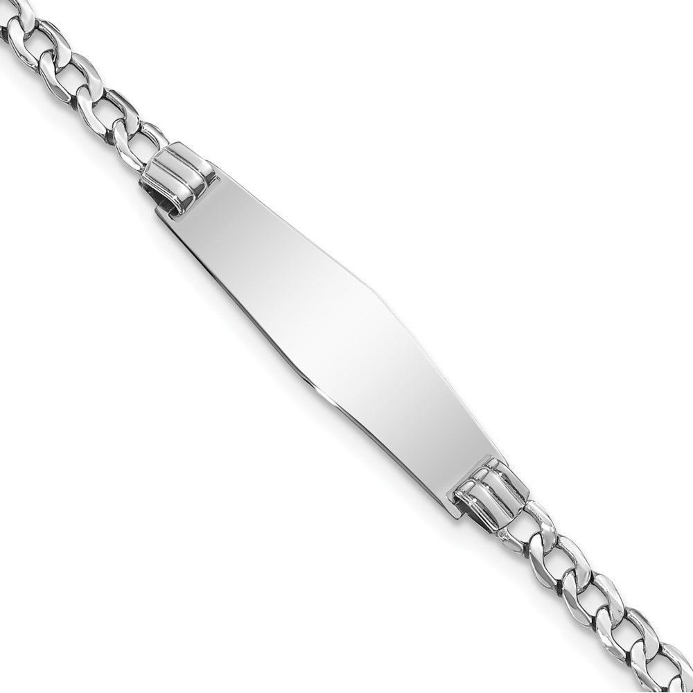 14k White Gold Polished Semi-Solid Chain/Solid Plate Cuban Link Soft Diamond Shape 25.5x Plate ID Bracelet