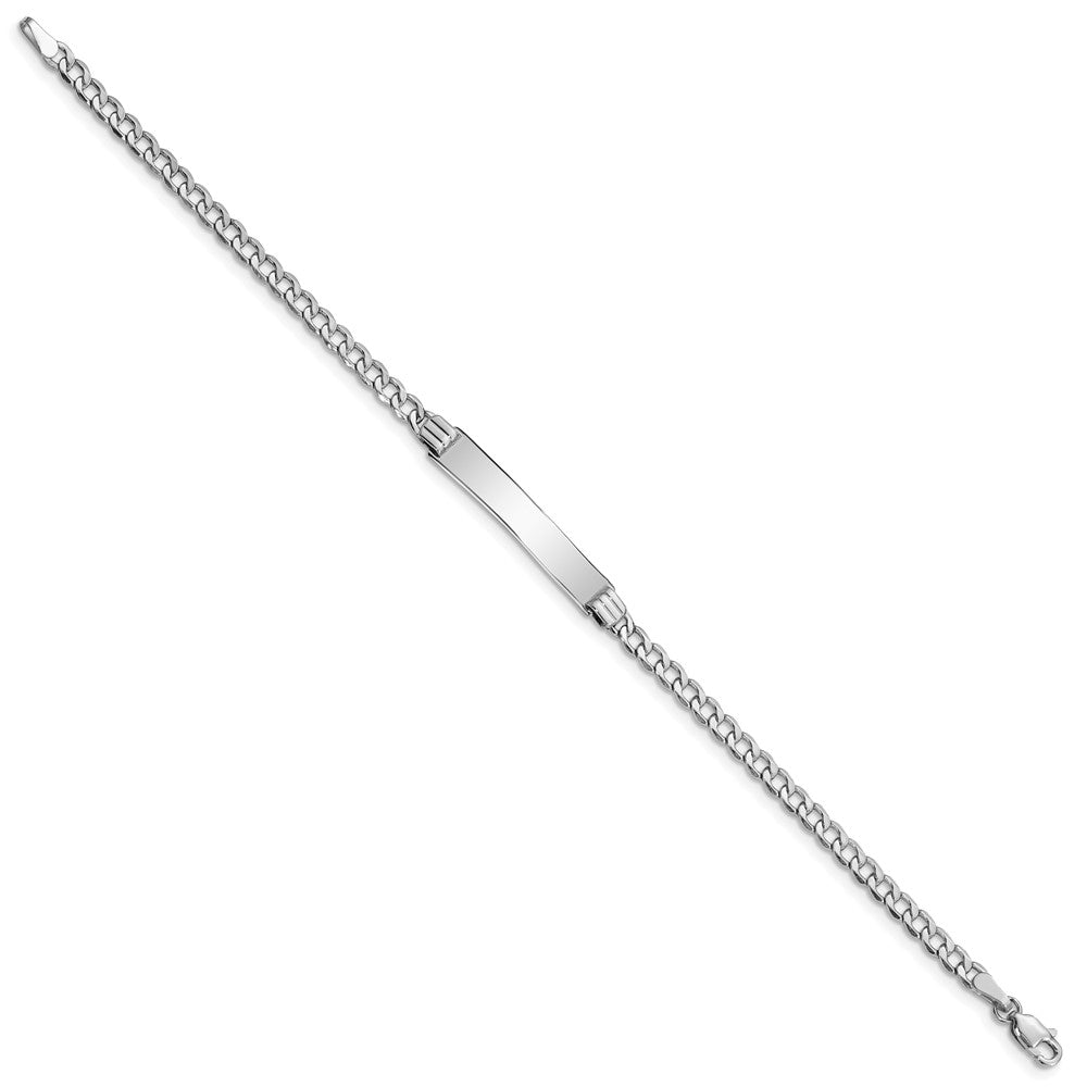 14k White Gold Polished Semi-Solid Chain/Solid Plate Cuban Link 26x Plate ID Bracelet