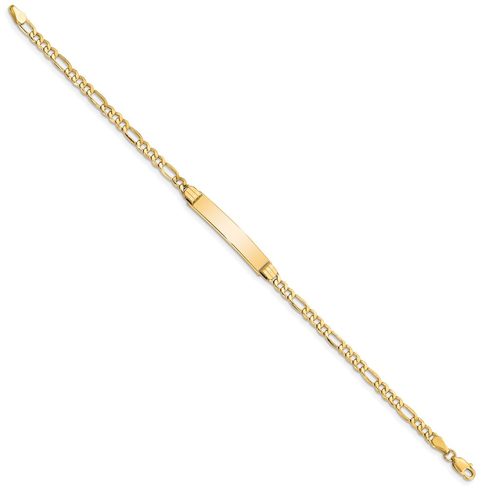 14k Polished Semi-Solid Chain/Solid Plate Figaro Link 25.5x Plate ID Bracelet