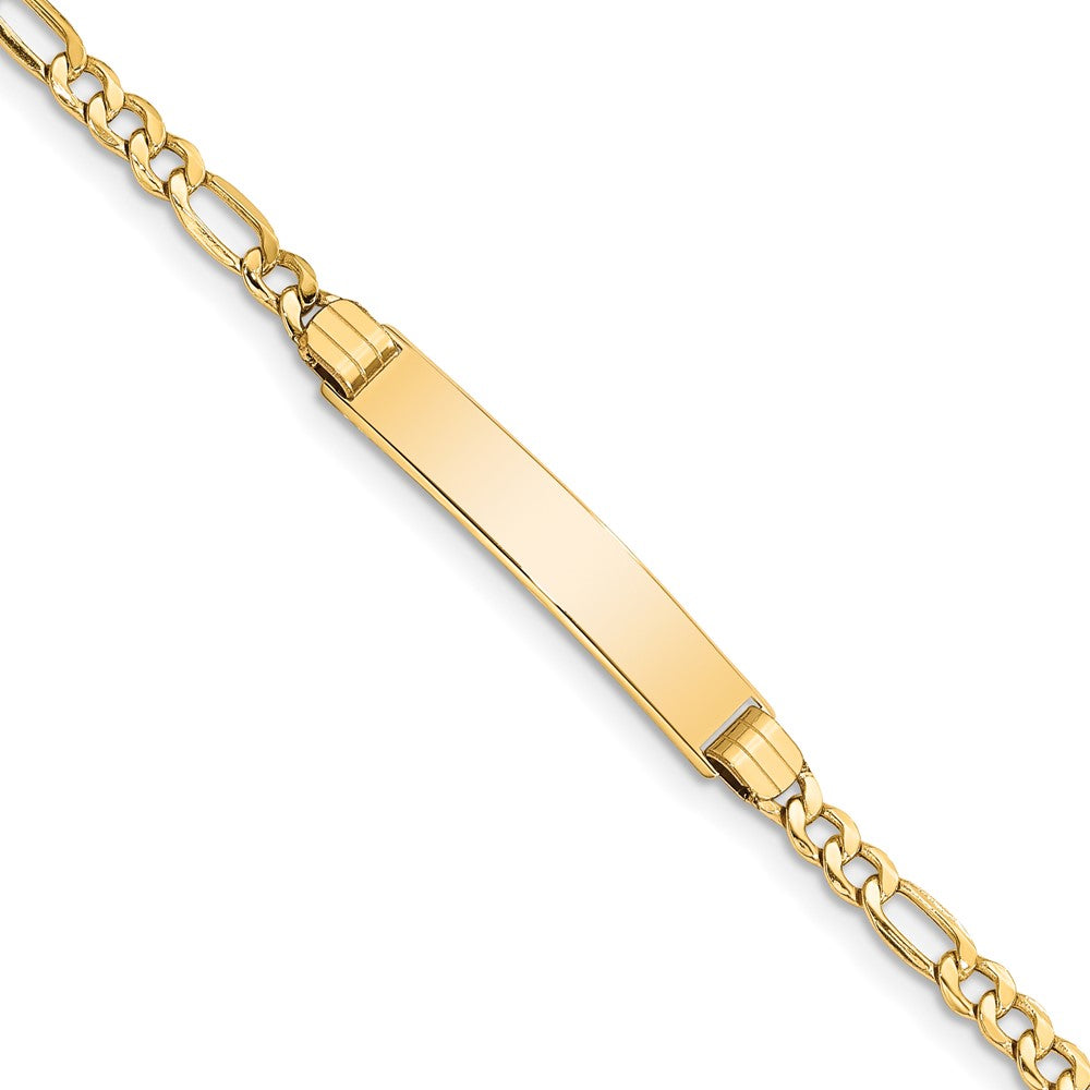 14k Polished Semi-Solid Chain/Solid Plate Figaro Link 25.5x Plate ID Bracelet