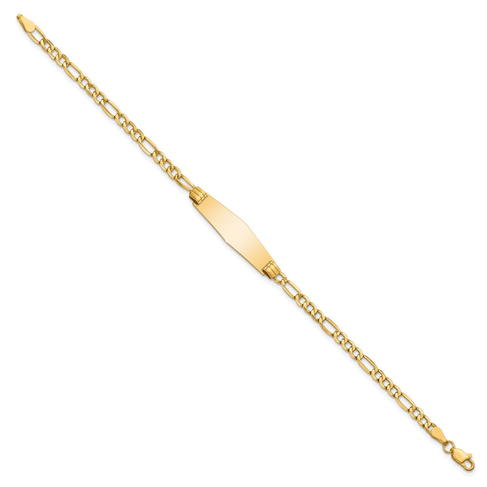 14k Polished Semi-Solid Chain/Solid Plate Figaro Link Soft Diamond Shape 25.5x Plate ID Bracelet
