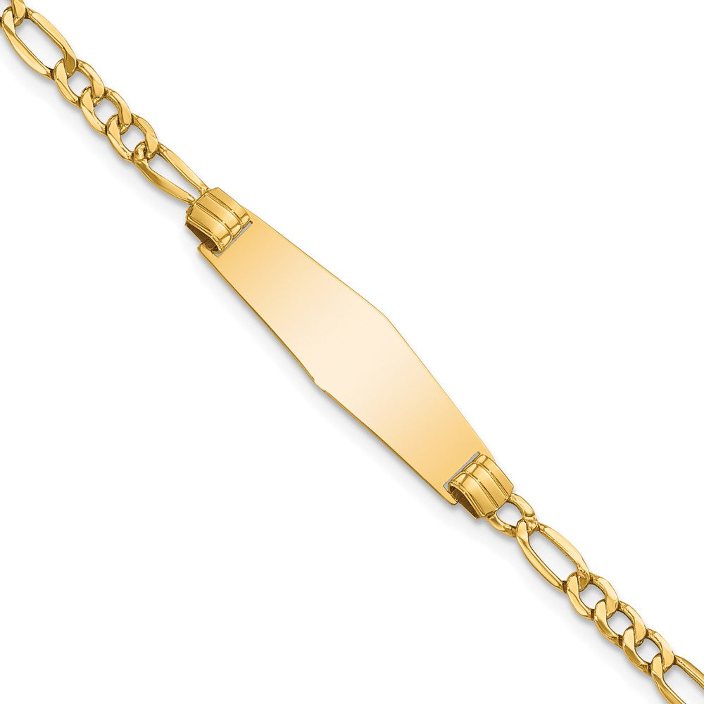14k Polished Semi-Solid Chain/Solid Plate Figaro Link Soft Diamond Shape 25.5x Plate ID Bracelet