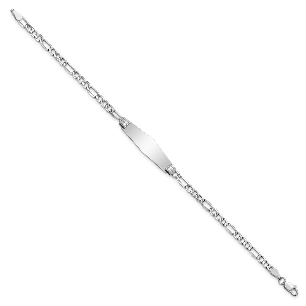 14k White Gold Polished Semi-Solid Chain/Solid Plate Figaro Link Soft Diamond Shape 25.5x Plate ID Bracelet