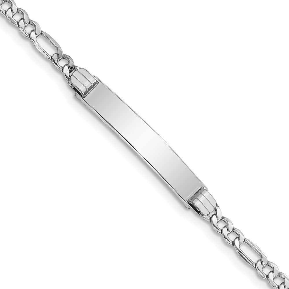 14k White Gold Polished Semi-Solid Chain/Solid Plate Figaro Link 26x Plate ID Bracelet
