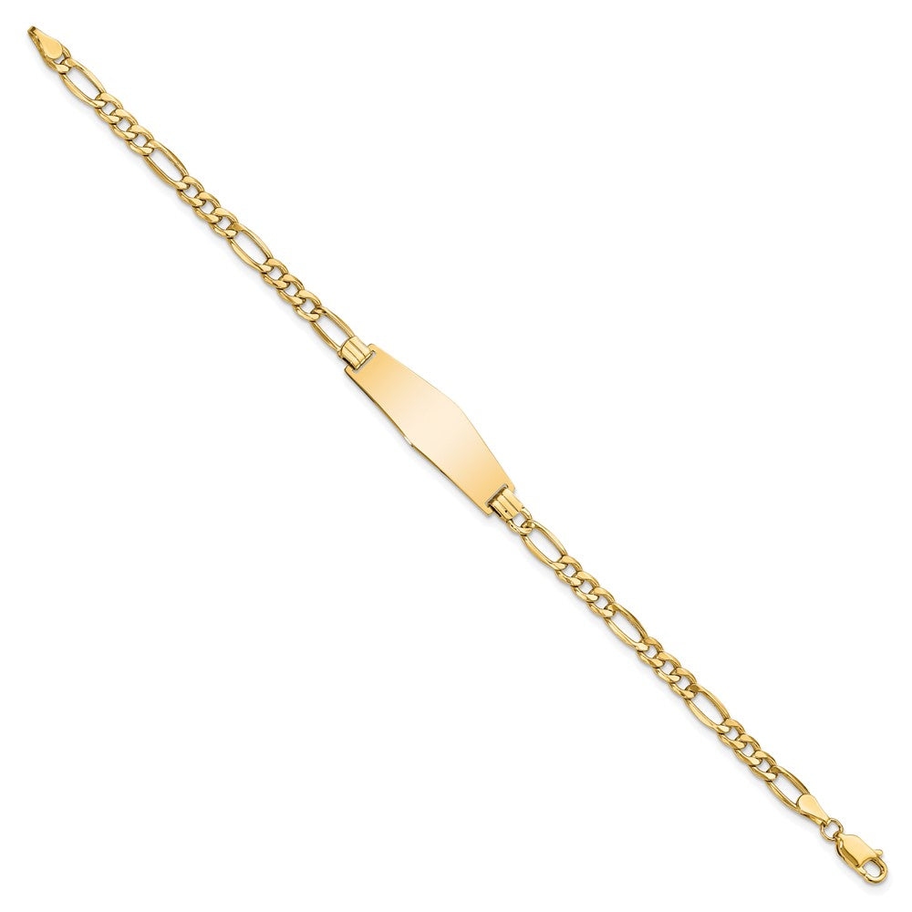 14k Polished Semi-solid Chain/Solid Plate Figaro Link Soft Diamond Shape 28x Plate ID Bracelet