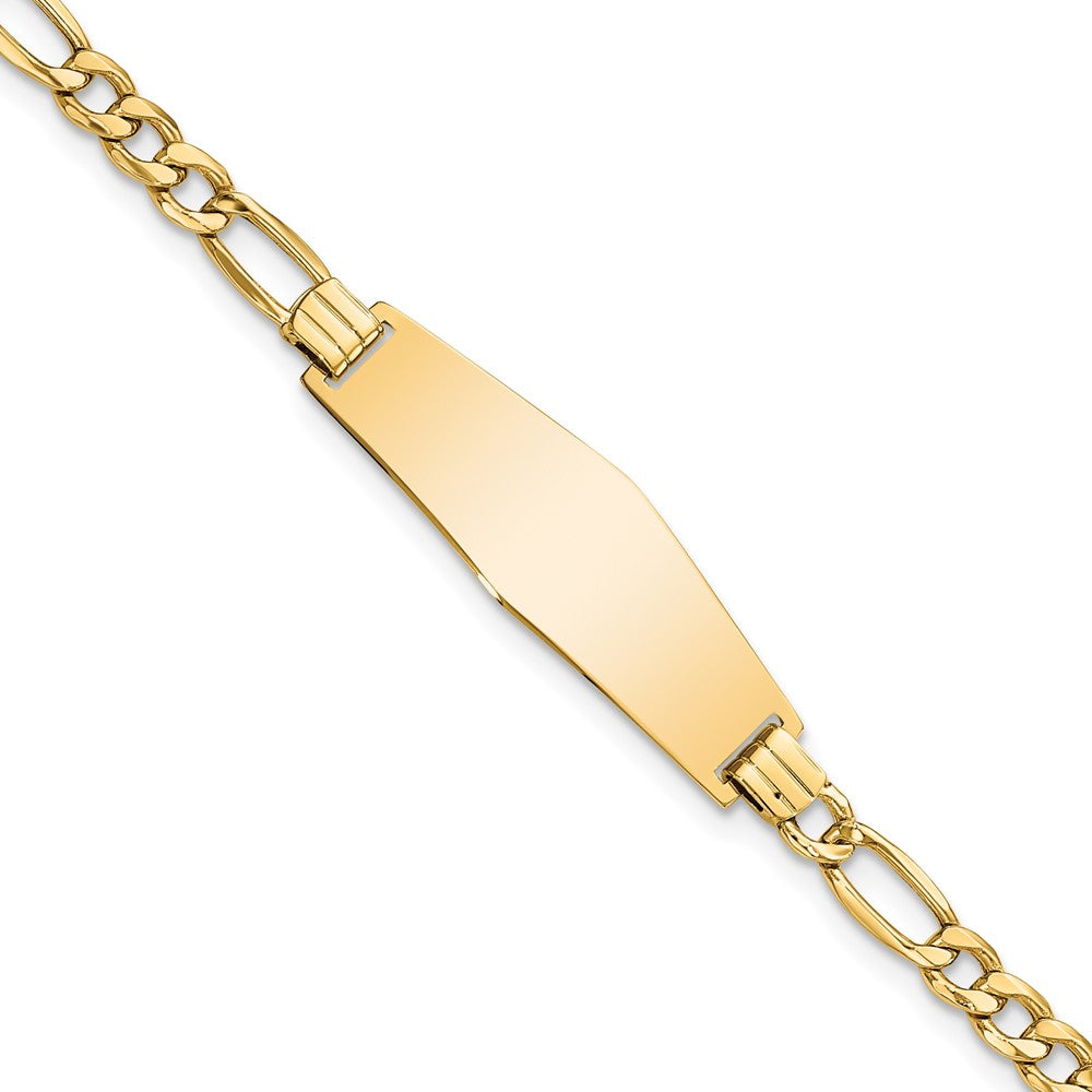 14k Polished Semi-solid Chain/Solid Plate Figaro Link Soft Diamond Shape 28x Plate ID Bracelet