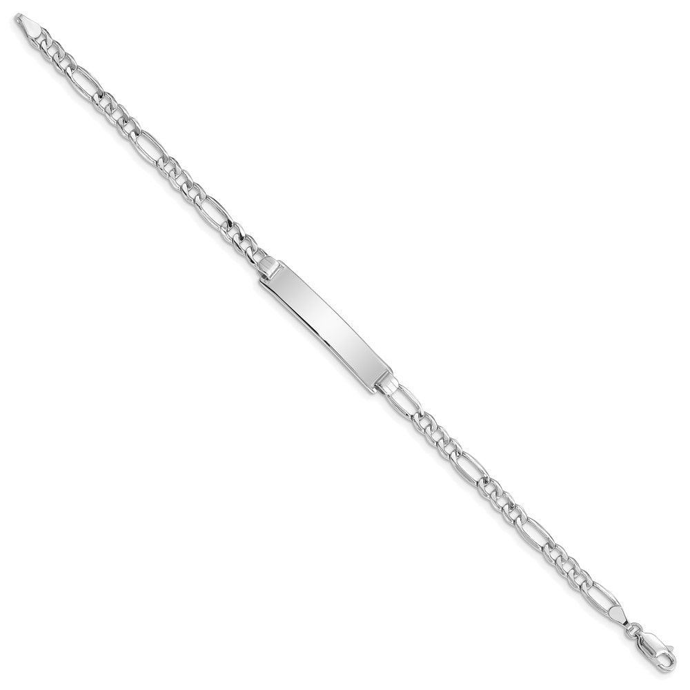 14K White Gold Polished Semi-Solid Chain/Solid Plate Figaro Link 33.5x Plate ID Bracelet
