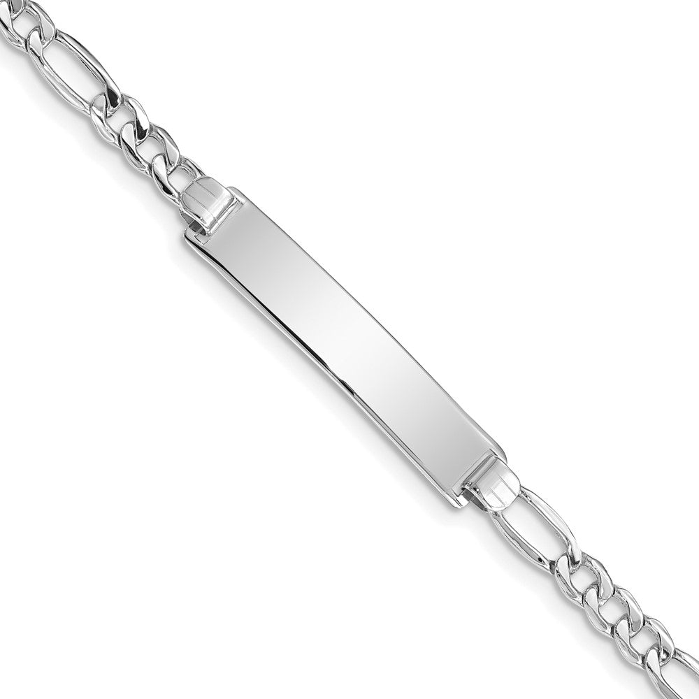 14K White Gold Polished Semi-Solid Chain/Solid Plate Figaro Link 33.5x Plate ID Bracelet