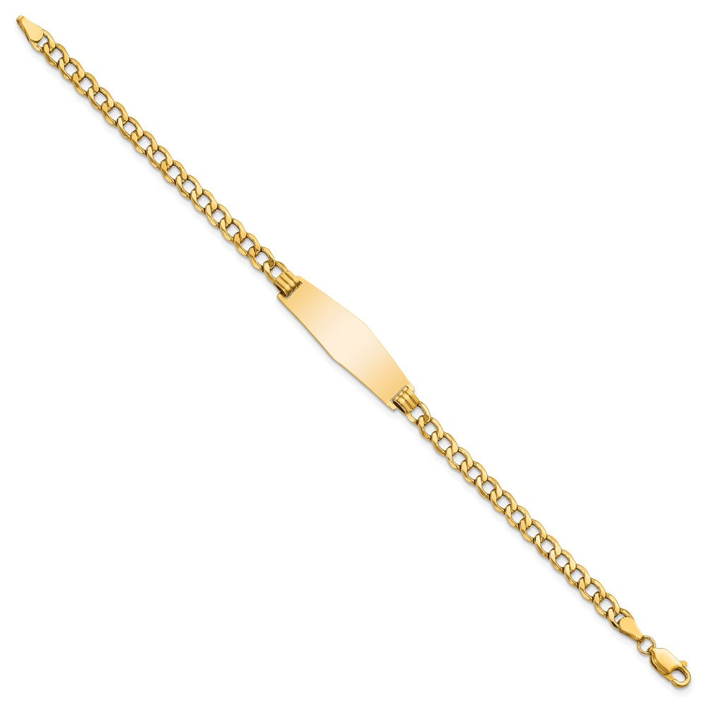 14k Polished Semi-solid Chain/Solid Plate Curb Link Soft Diamond Shape 28x Plate ID Bracelet
