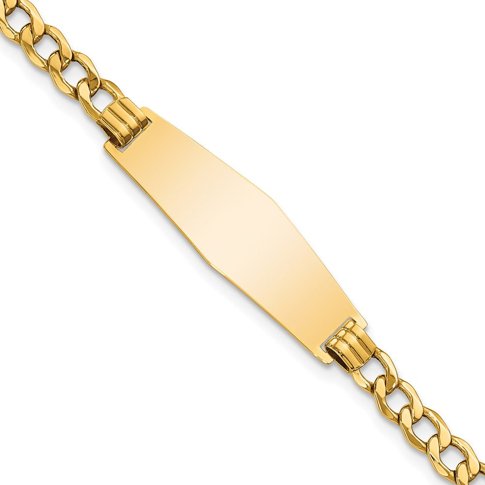 14k Polished Semi-solid Chain/Solid Plate Curb Link Soft Diamond Shape 28x Plate ID Bracelet