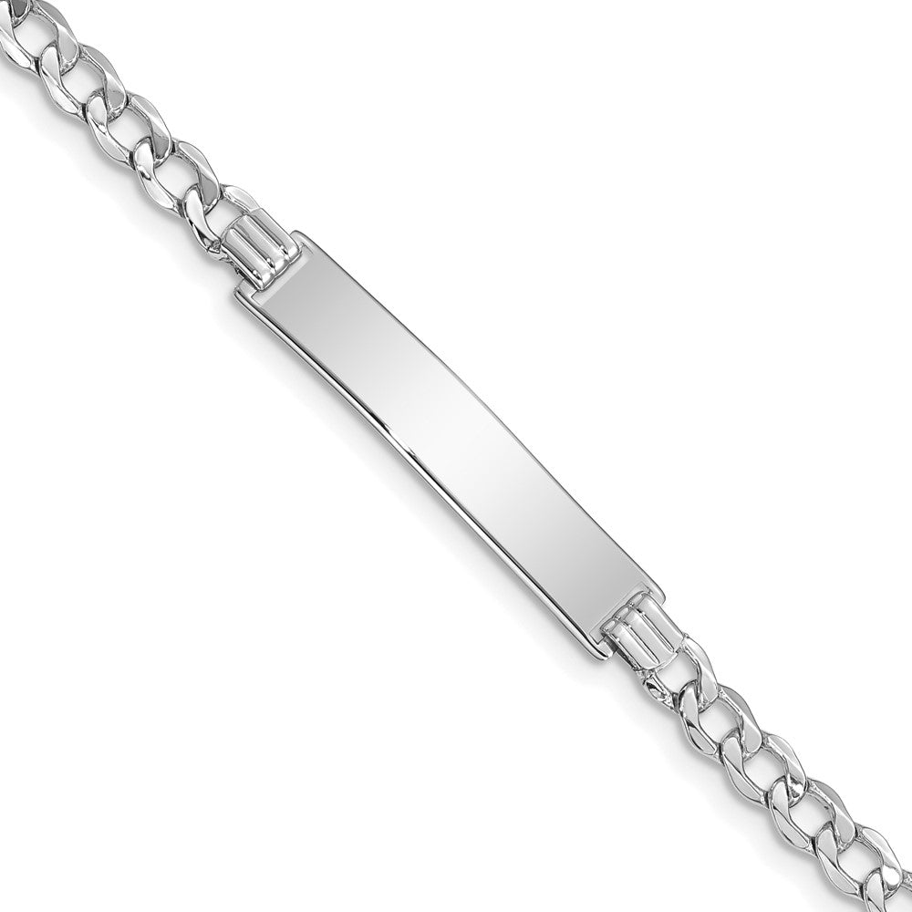 14k White Gold Polished Semi-Solid Chain/Solid Plate Curb Link 33x Plate ID Bracelet