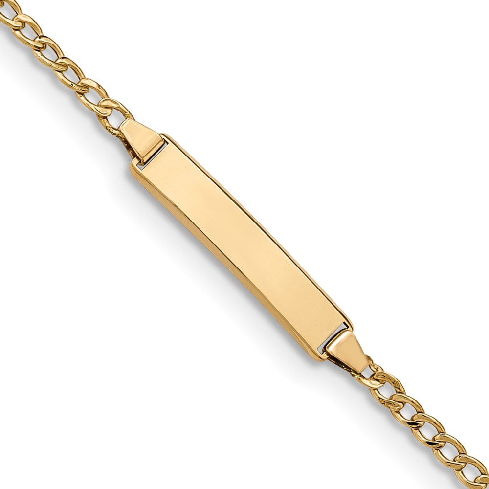 14k Polished Semi-Solid Chain/Solid Plate Cuban Link 20x Plate ID Bracelet