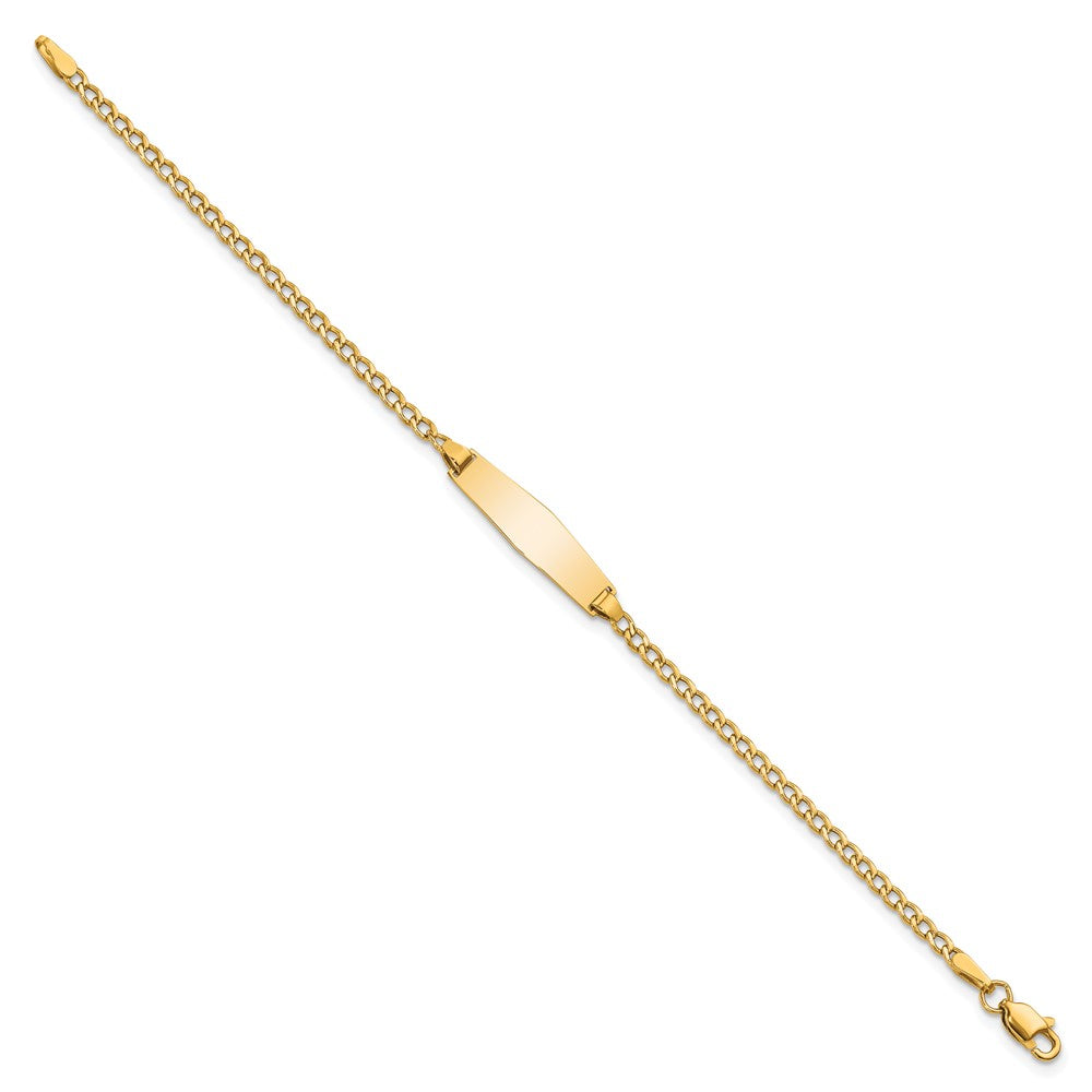 14k Polished Semi-Solid Chain/Solid Plate Cuban Link Soft Diamond Shape 19.5x Plate ID Bracelet
