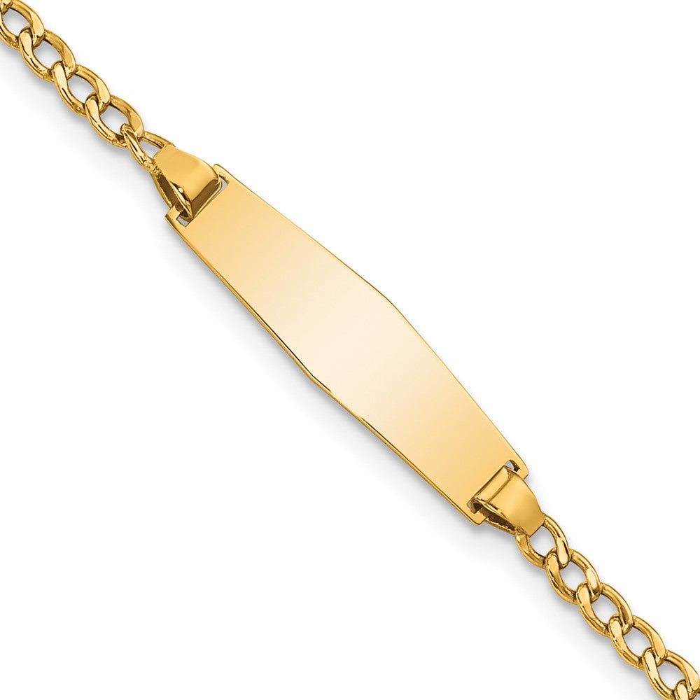 14k Polished Semi-Solid Chain/Solid Plate Cuban Link Soft Diamond Shape 19.5x Plate Baby/Child ID Bracelet