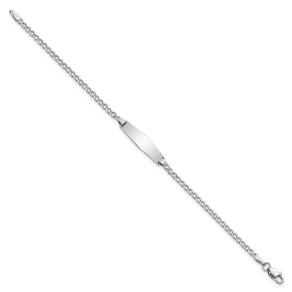 14k White Gold Polished Semi-Solid Chain/Solid Plate Cuban Link Soft Diamond Shape 20x Plate Baby/Child ID Bracelet