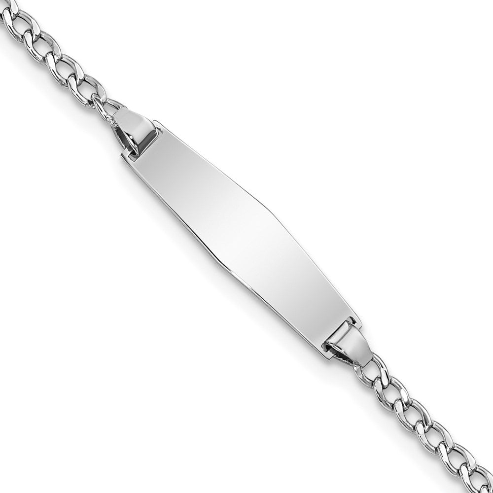 14k White Gold Polished Semi-Solid Chain/Solid Plate Cuban Link Soft Diamond Shape 20x Plate Baby/Child ID Bracelet