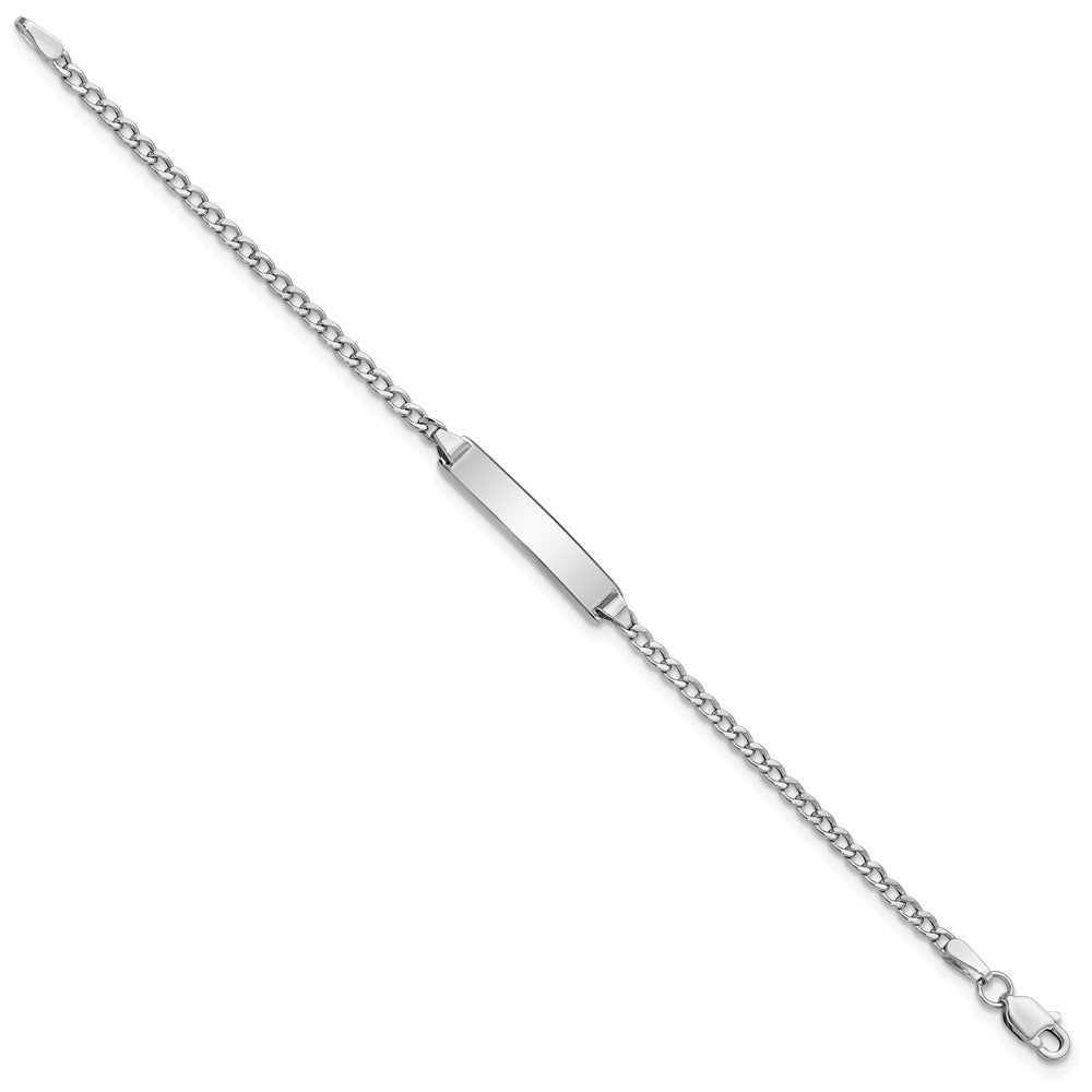 14k White Gold Polished Semi-Solid Chain/Solid Plate Cuban Link 20x Plate ID Bracelet