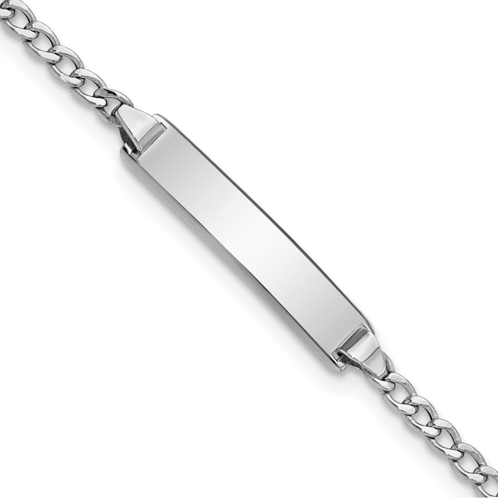 14k White Gold Polished Semi-Solid Chain/Solid Plate Cuban Link 20x Plate Baby/Child ID Bracelet