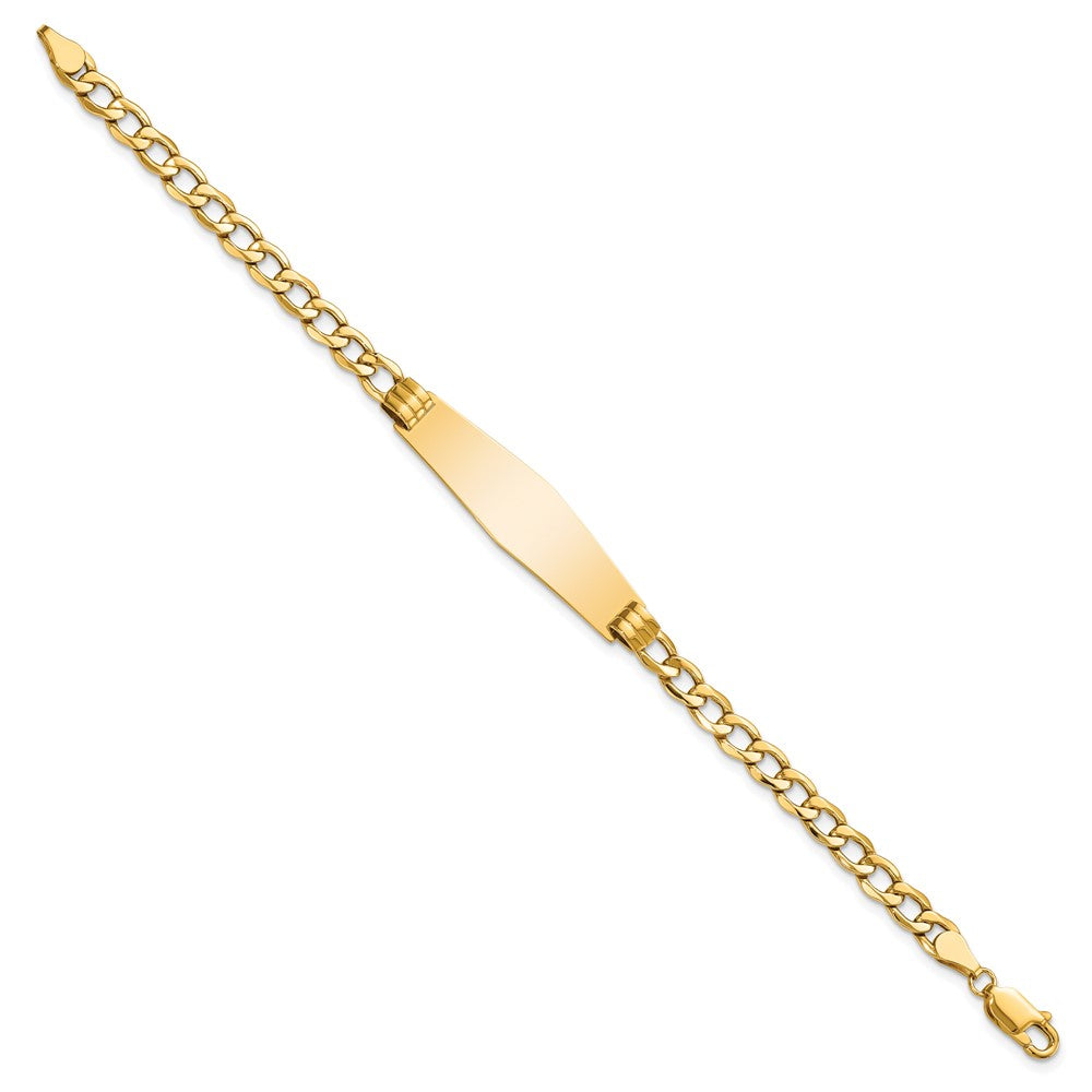 14k Polished Semi-Solid Chain/Solid Plate Cuban Link Soft Diamond Shape 34x Plate ID Bracelet