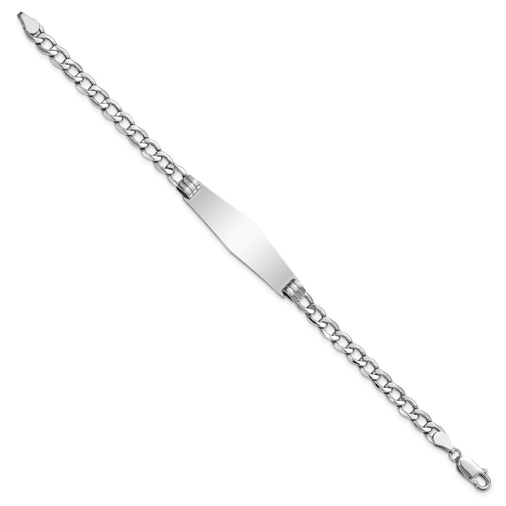 14k White Gold Polished Semi-Solid Chain/Solid Plate Cuban Link Soft Diamond Shape 34x Plate ID Bracelet