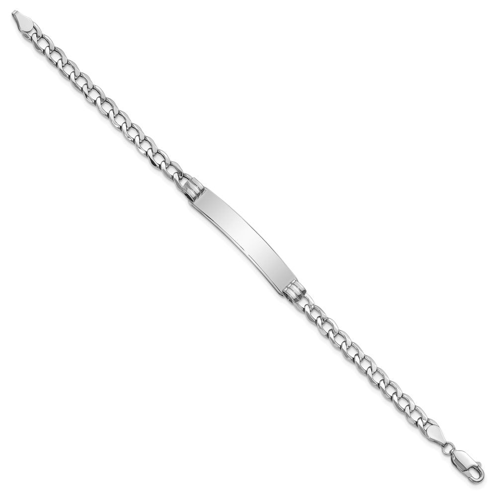 14k White Gold Polished Semi-Solid Chain/Solid Plate Cuban Link 35x Plate ID Bracelet