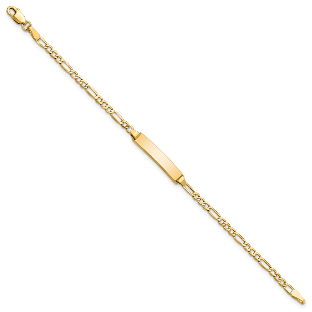 14k Polished Semi-Solid Chain/Solid Plate Figaro Link 23x Plate Baby/Child ID Bracelet