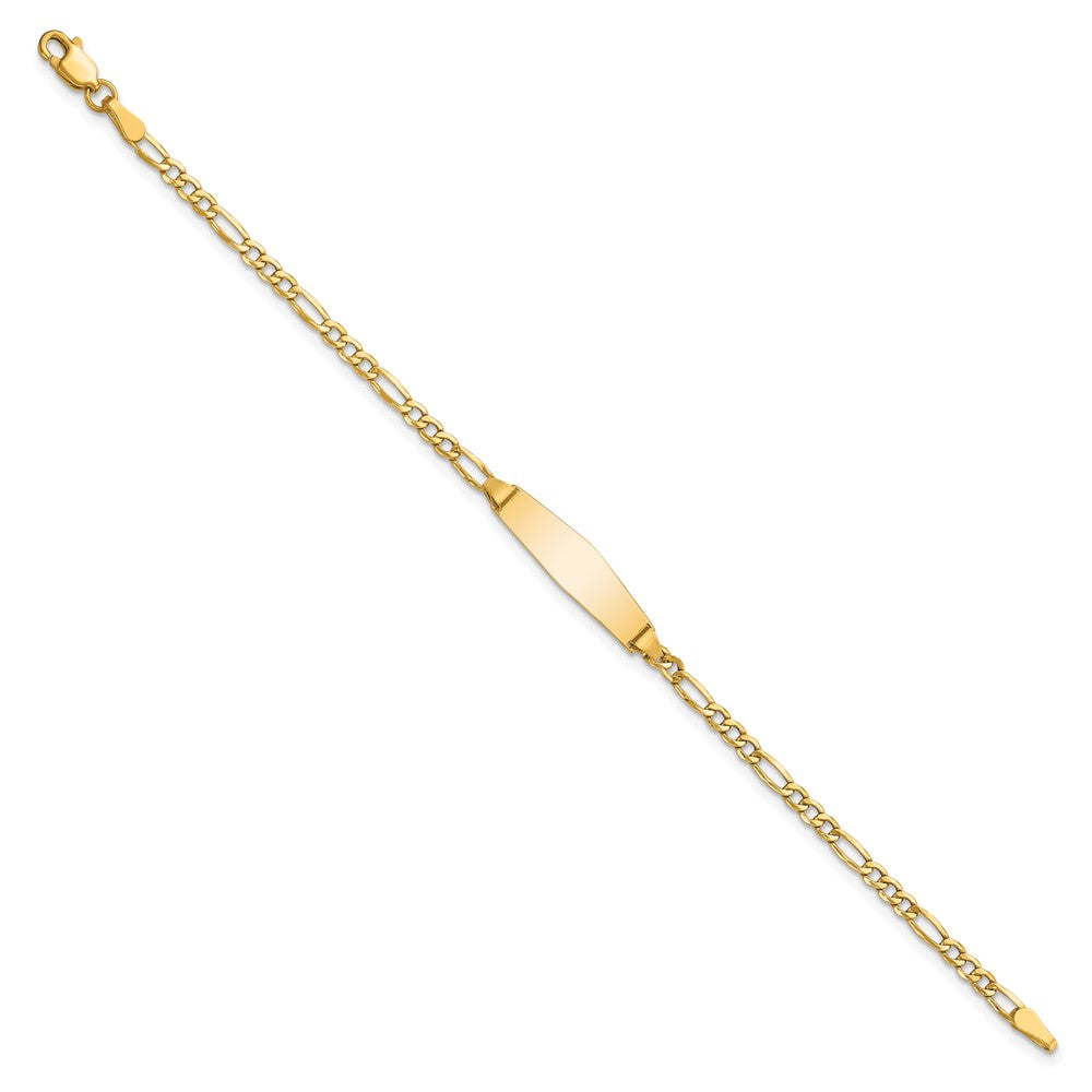 14k Polished Semi-Solid Chain/Solid Plate Figaro Link Soft Diamond Shape 19.5x Plate Baby/Child ID Bracelet