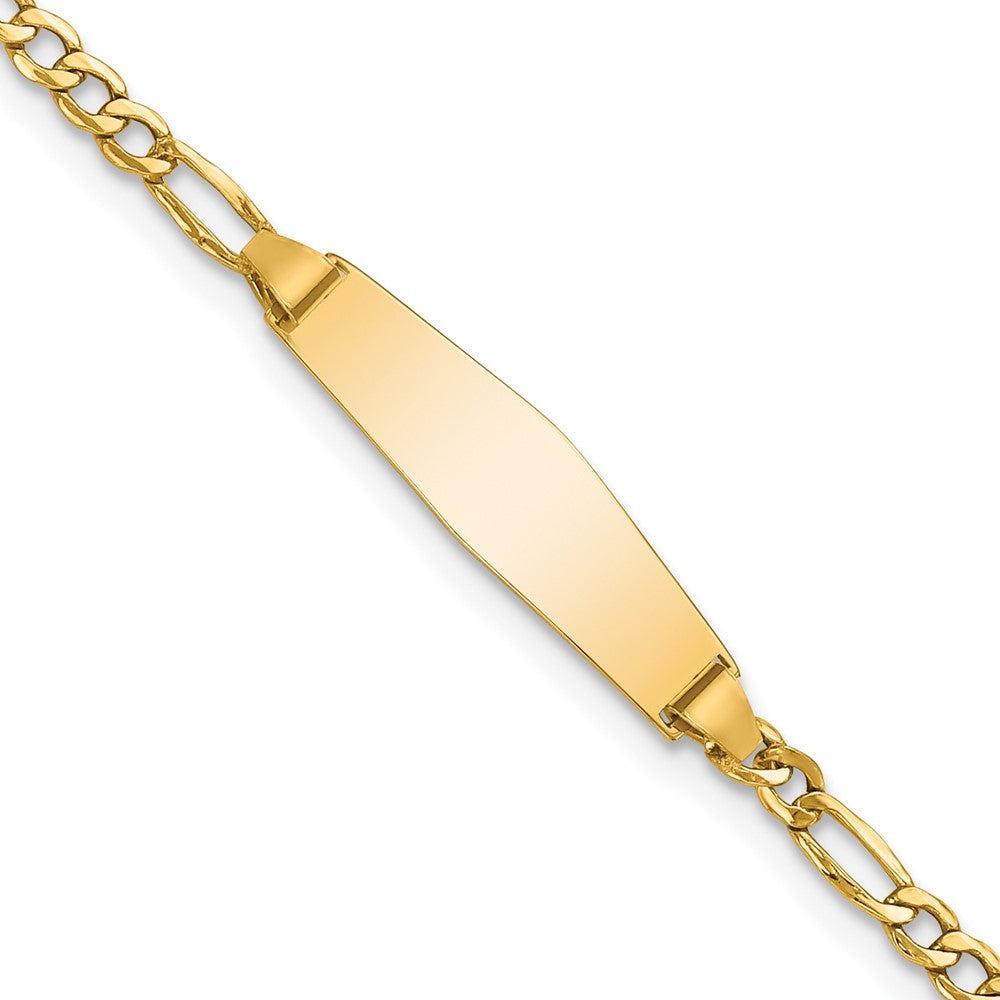 14k Polished Semi-Solid Chain/Solid Plate Figaro Link Soft Diamond Shape 19.5x Plate ID Bracelet