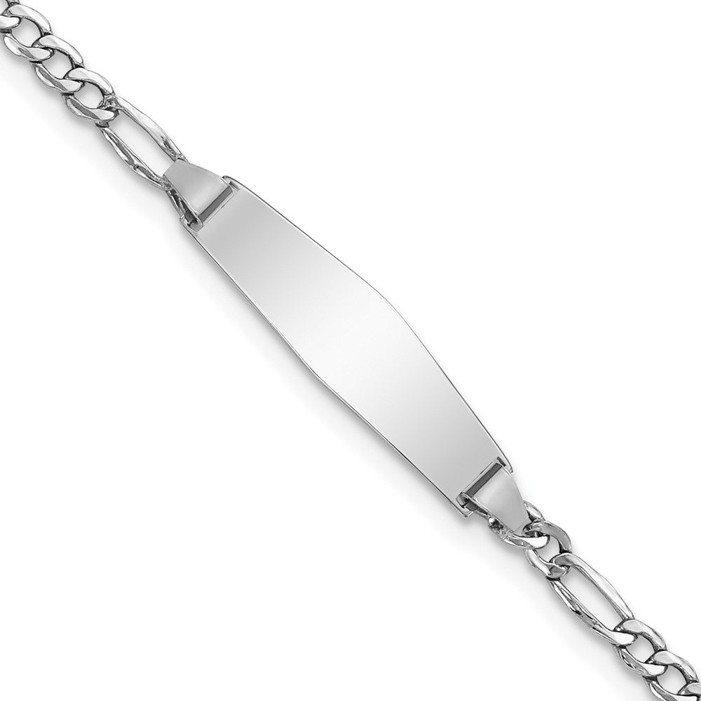 14k White Gold Polished Semi-Solid Chain/Solid Plate Figaro Link Soft Diamond Shape 20x Plate ID Bracelet